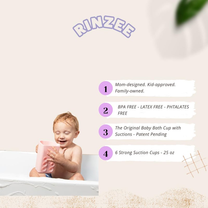 Rinzee ® Baby Bath Cup with Suctions - BPA Free, 100% Food Grade Silicone Rinse Cup, Clutter-Free Tub Area, Kids Learning Tool, Sticks to Tiles, Drains Water Upside Down- Patent Pending - Image 3